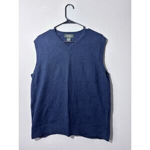 Eddie Bauer Men's Navy Blue V-Neck Sweater Vest Cotton And Cashmere Size Medium